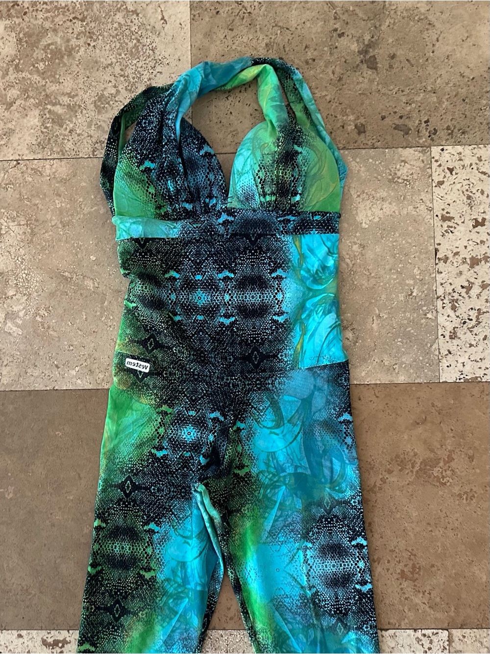 Women Yoga Athletic Green-Blue Halter One-Piece Body suit